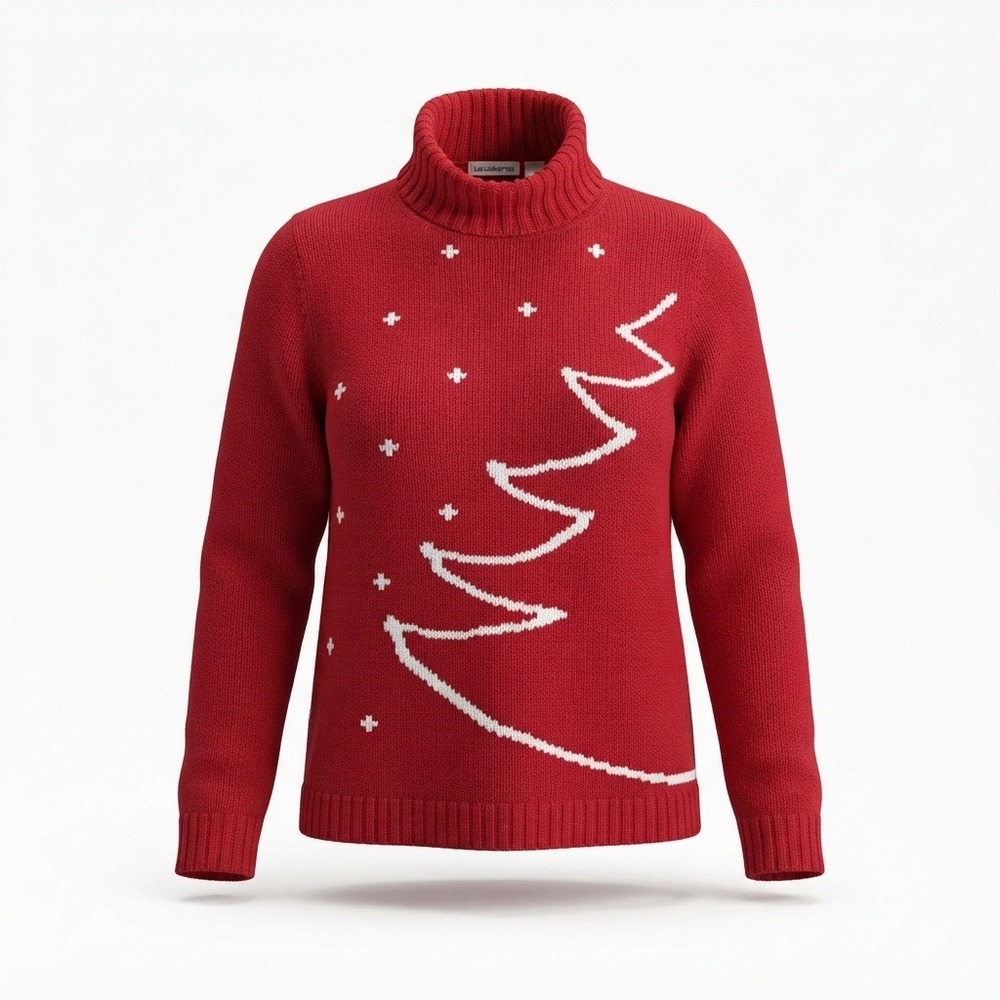 Liz Claiborne Women's M Red Cotton Ribbed Turtleneck Sweater Holiday Tree
NWOT